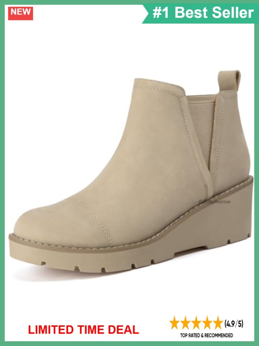 Nubuck Suede Wedge Ankle Boots Platform Chelsea Low Heel Comfort